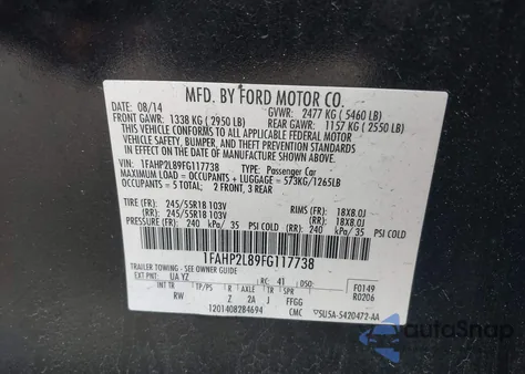 2015 Ford Police Interceptor z USA, uszkodzony, nr VIN 1FAHP2L89FG117738